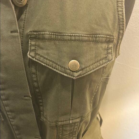 Cotton Olive Green Utility Vest Y2K - Picture 2 of 7